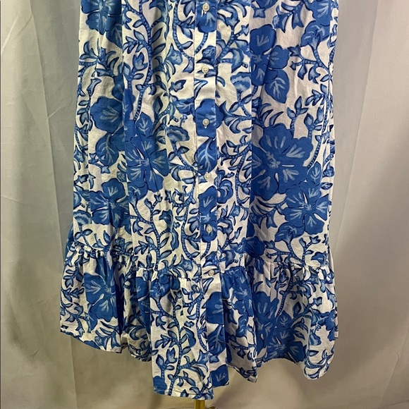 Vineyard Vines Tide Blue Floral Print Sleeveless Ruffle Hem Midi Dress - Picture 8 of 16